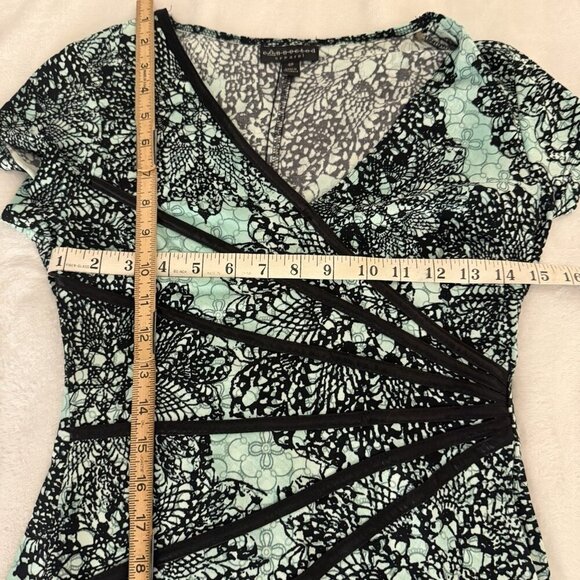 Connected Apparel Aqua/Teal Blue & Black Boho Midi Dress Size 4 Petite - Picture 7 of 7